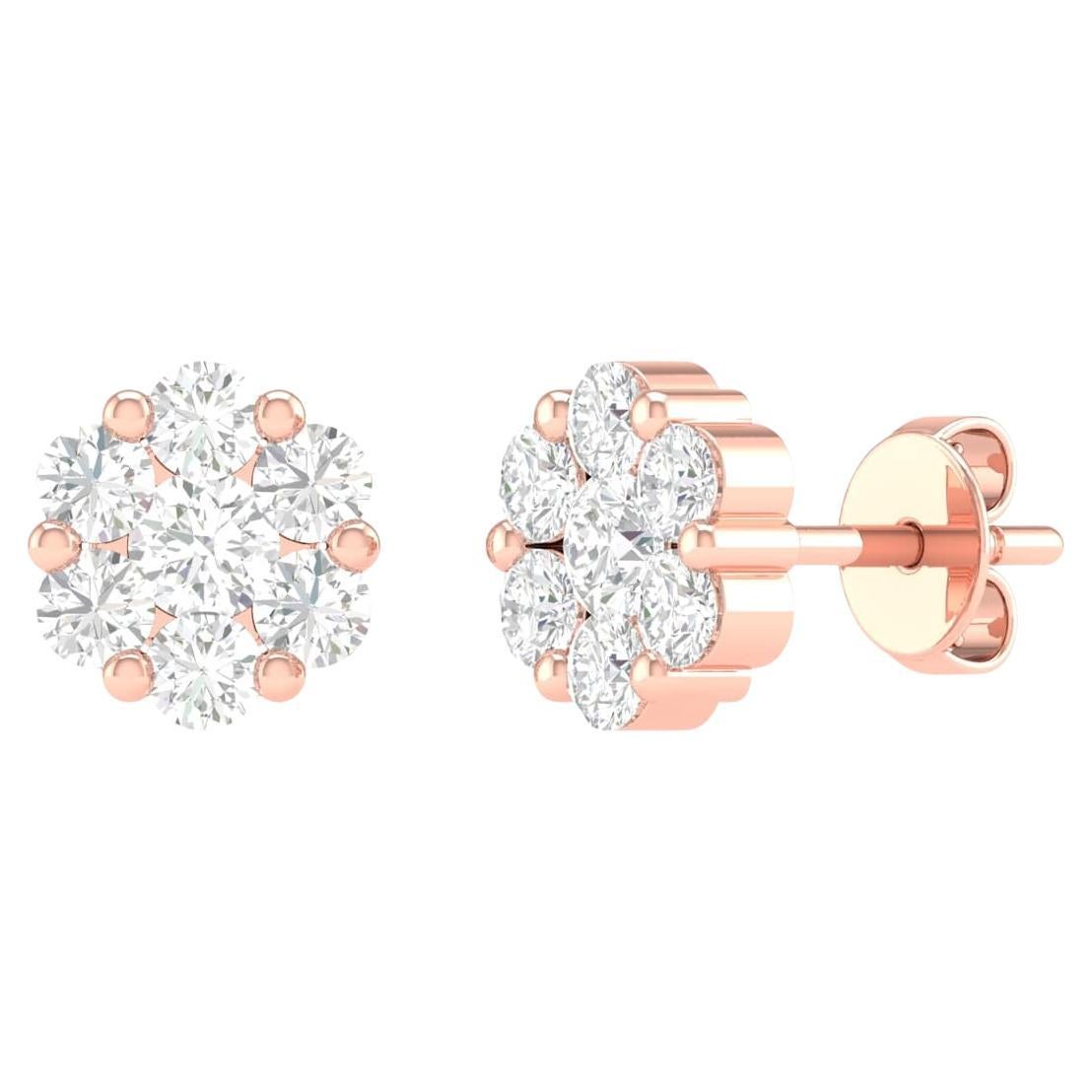 Clous d'oreilles fleur en or rose 18 carats et diamants 1,01 carat