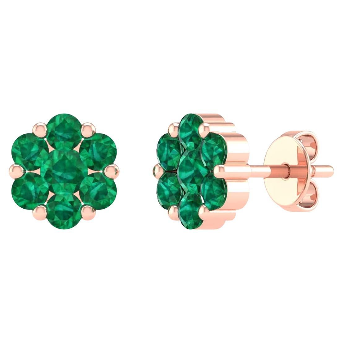 18 Karat Rose Gold 1.01 Carat Emerald Flower Stud Earrings