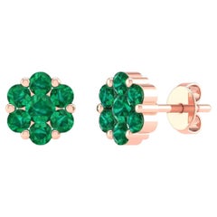 18 Karat Rose Gold 1.01 Carat Emerald Flower Stud Earrings