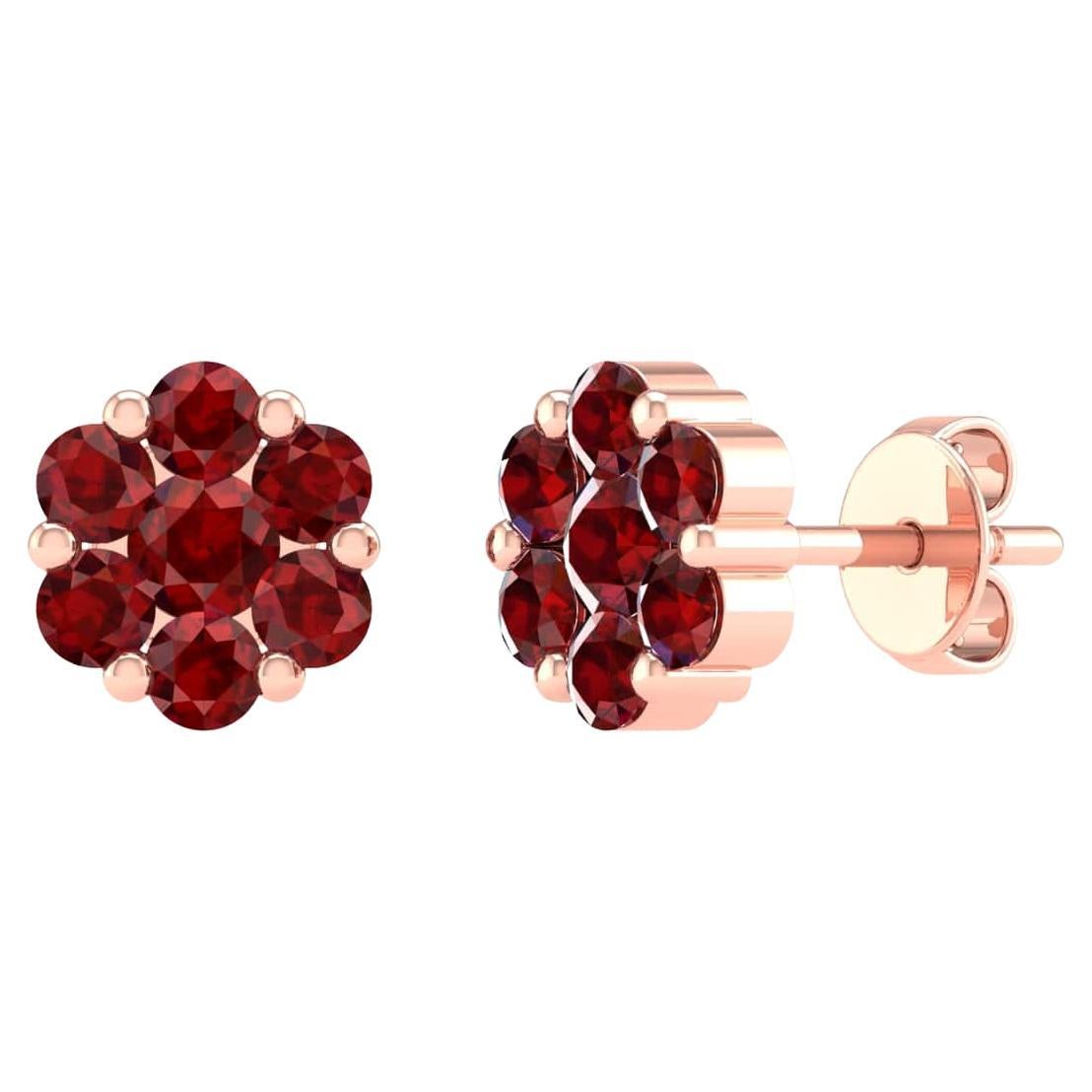 18 Karat Rose Gold 1.01 Carat Ruby Flower Stud Earrings For Sale