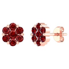 18 Karat Rose Gold 1.01 Carat Ruby Flower Stud Earrings