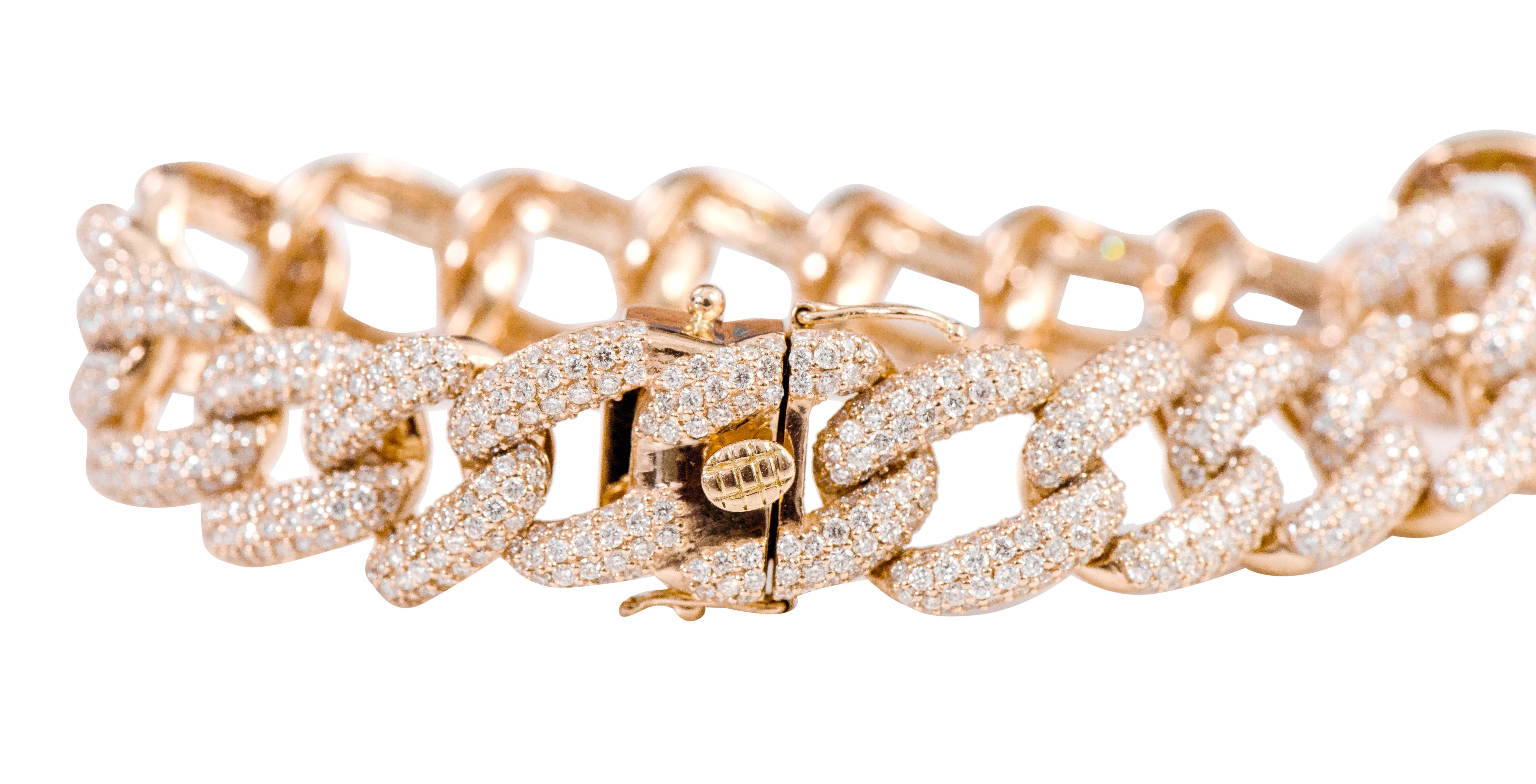 Women's 18 Karat Rose Gold 11.65 Carat Brilliant-Cut Diamond Link Bracelet Modern For Sale