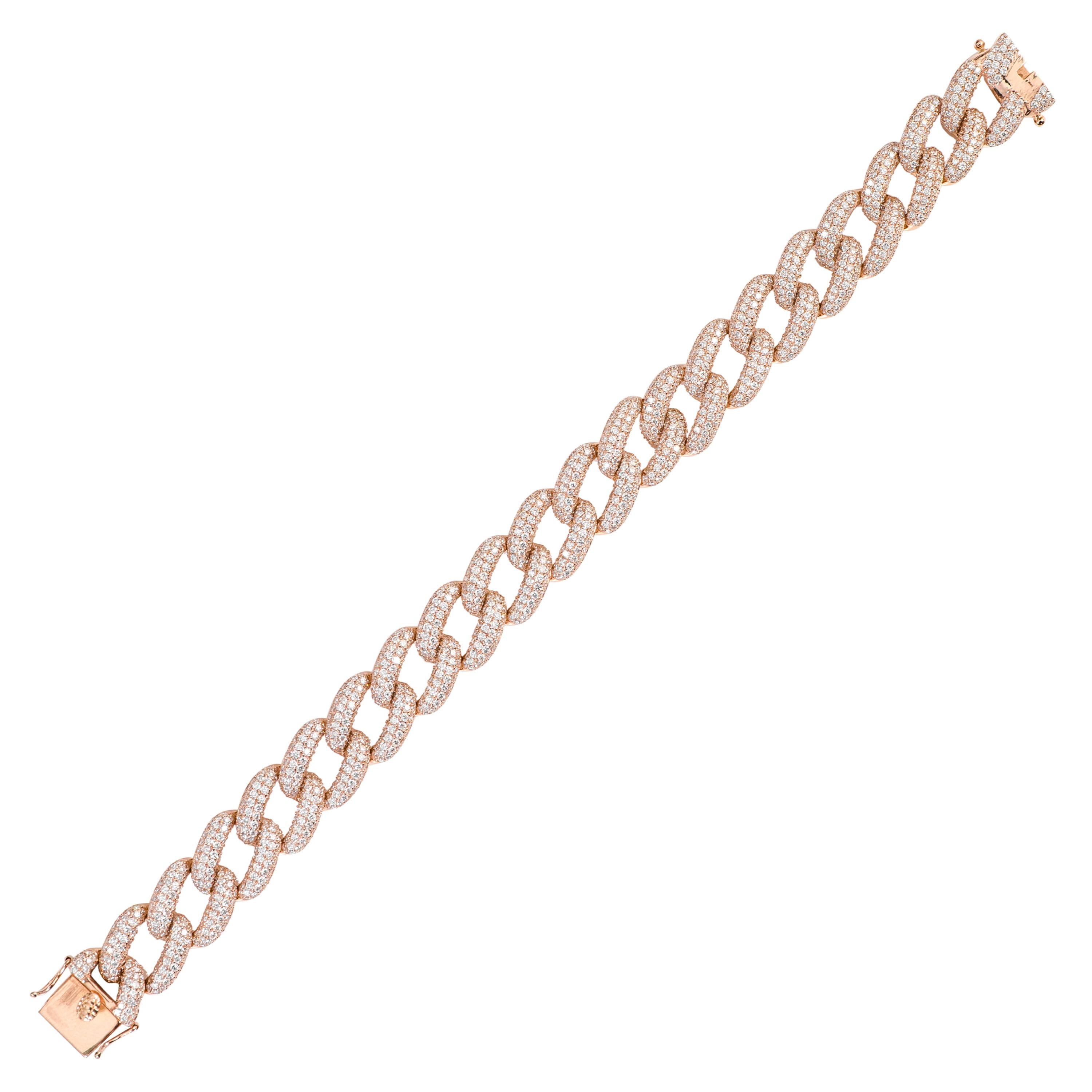 18 Karat Rose Gold 11.65 Carat Brilliant-Cut Diamond Link Bracelet Modern For Sale
