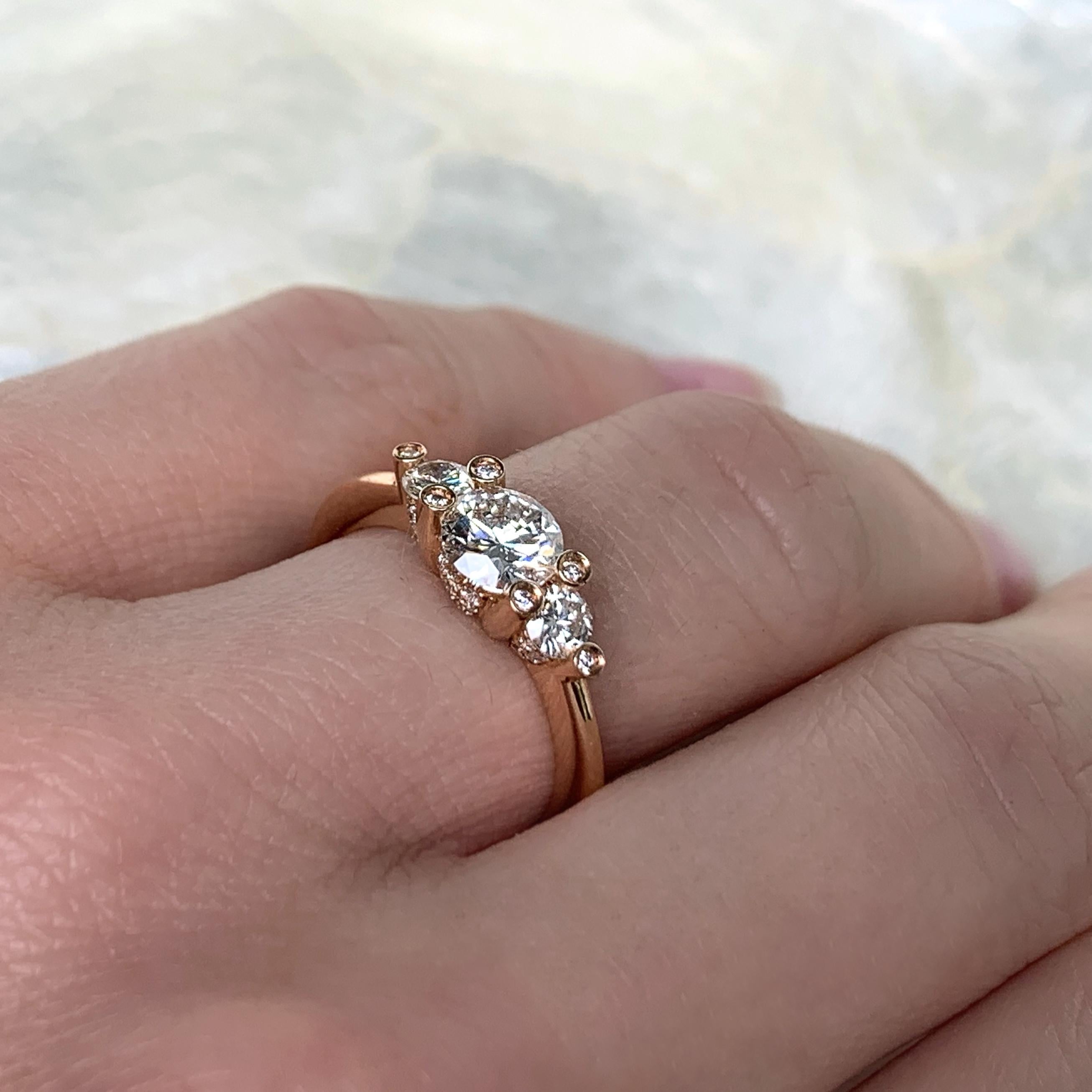 18 Karat Rose Gold 1.18 Carat Diamond Handmade Trilogy Ring 4