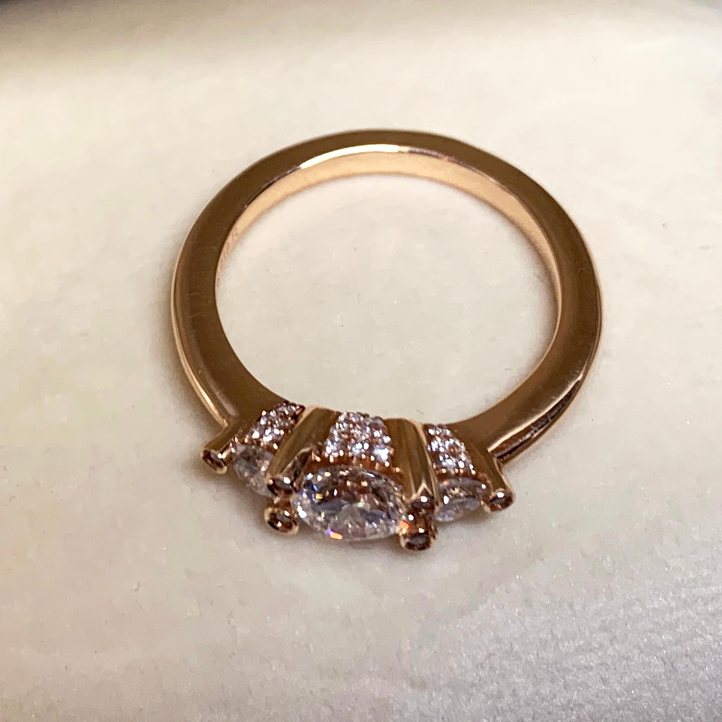 Women's 18 Karat Rose Gold 1.18 Carat Diamond Handmade Trilogy Ring