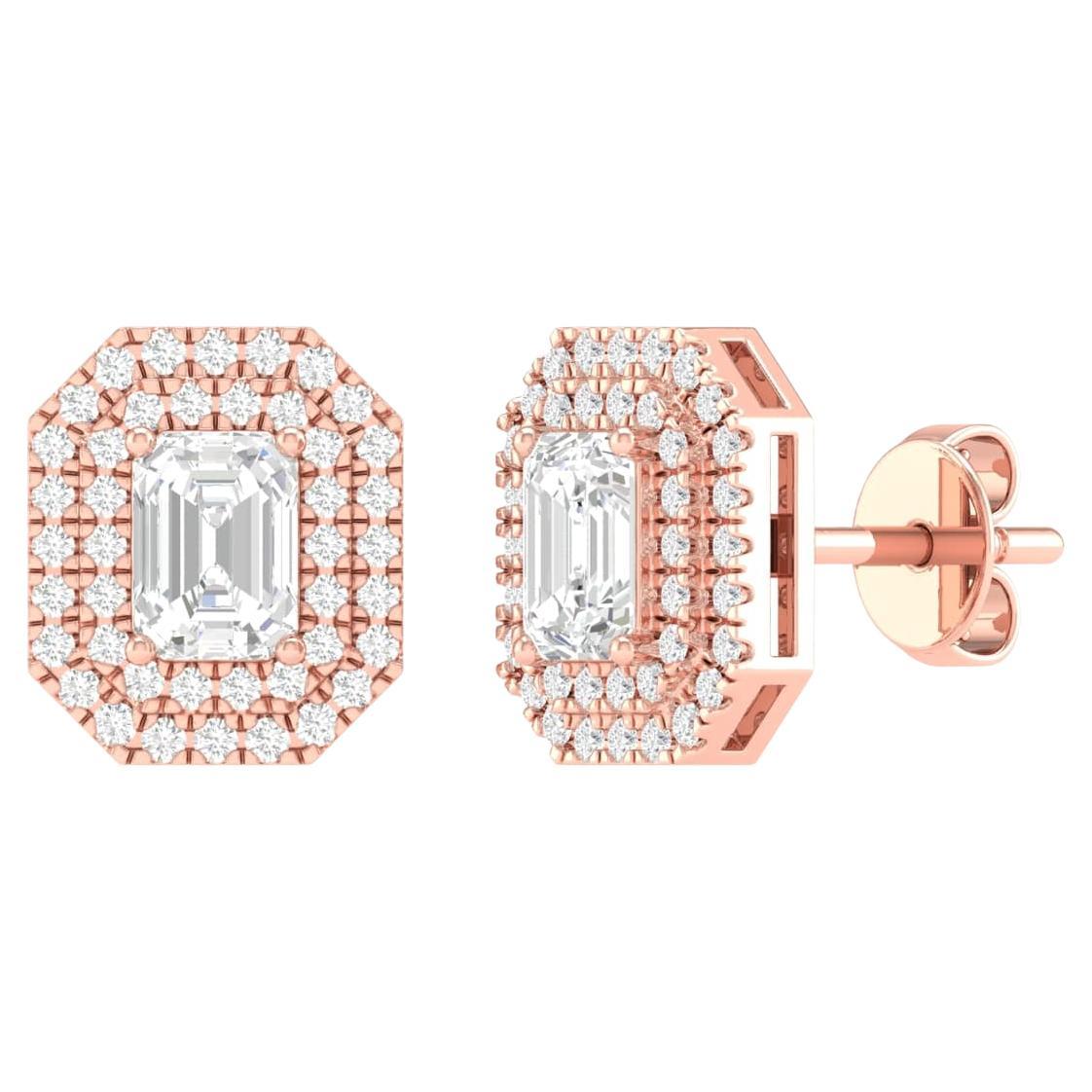 Boucles d'oreilles solitaires en or rose 18 carats 1,26 carat de diamant en vente