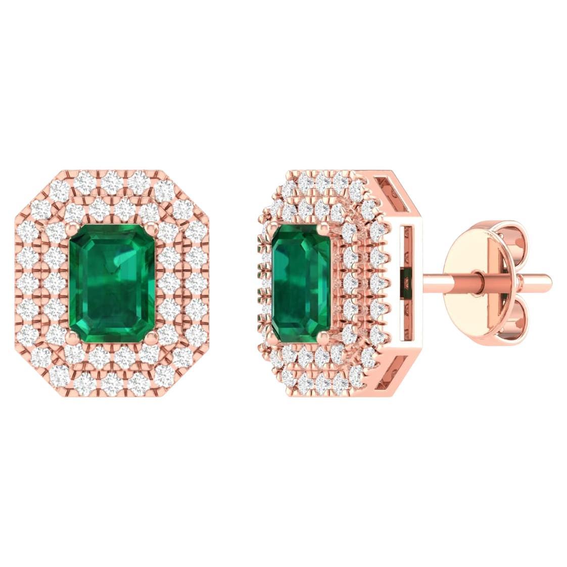 18 Karat Rose Gold 1.26 Carat Emerald Solitaire Stud Earrings
