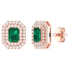 18 Karat Rose Gold 1.26 Carat Emerald Solitaire Stud Earrings