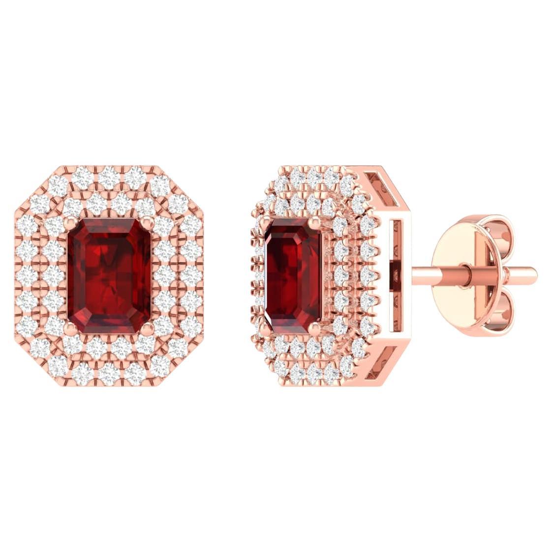 18 Karat Rose Gold 1.26 Carat Ruby Solitaire Stud Earrings For Sale