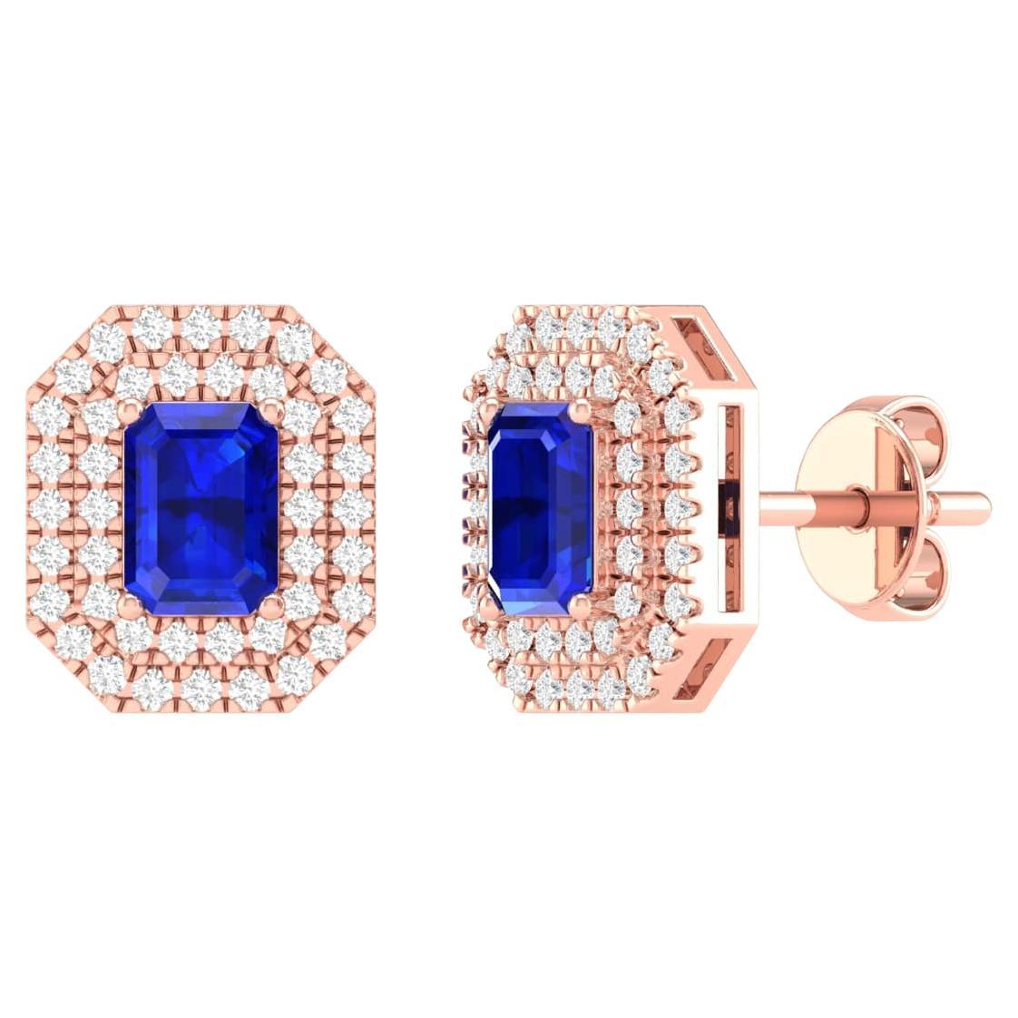 18 Karat Rose Gold 1.26 Carat Sapphire Solitaire Stud Earrings For Sale