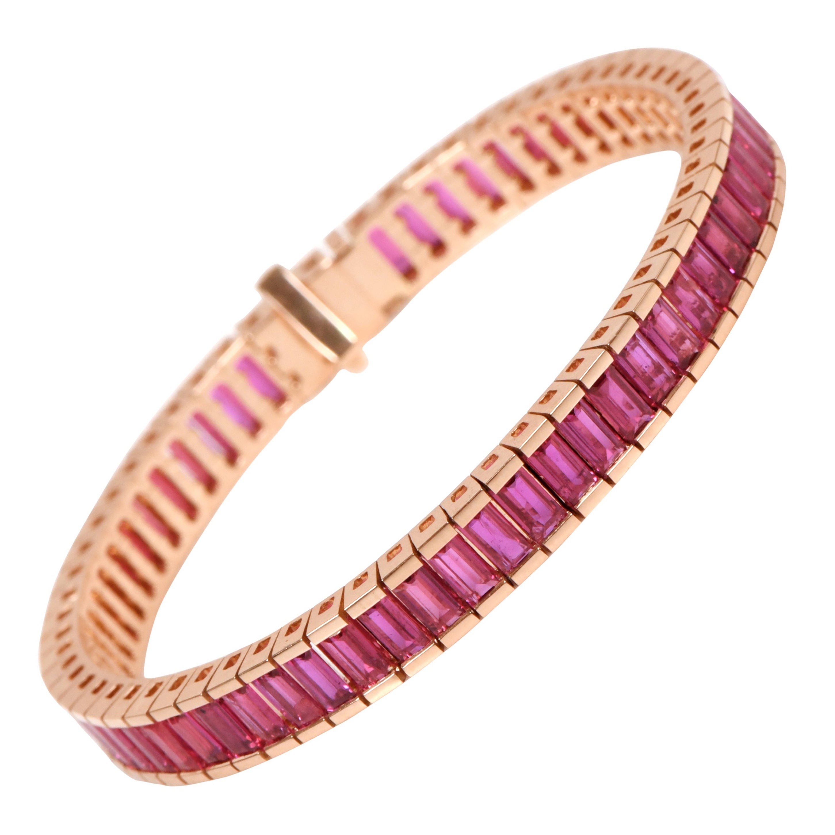 Bracciale tennis in oro rosa 18 carati 13,82 carati di rubino naturale