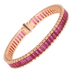 Bracciale tennis in oro rosa 18 carati 13,82 carati di rubino naturale
