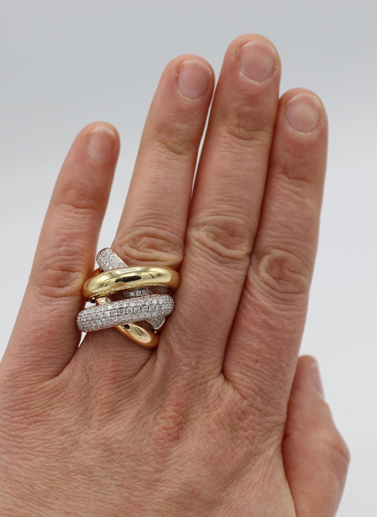 18 Karat Rose Gold 1.50 Carat Pave Diamond Crossover Wide Statement