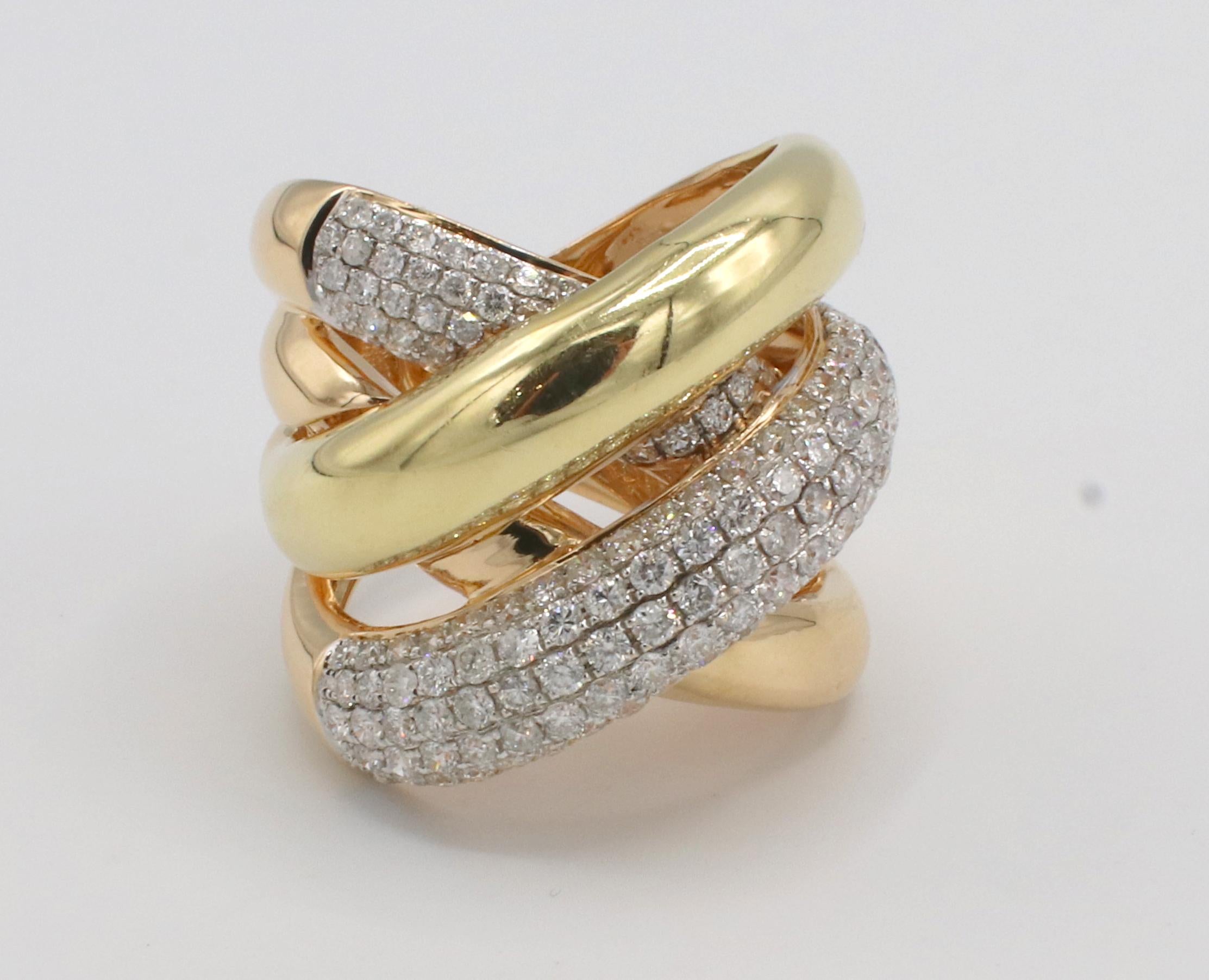 18 Karat Rose Gold 1.50 Carat Pave Diamond Crossover Wide Statement Band Ring  2