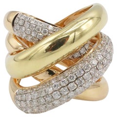 18 Karat Rose Gold 1.50 Carat Pave Diamond Crossover Wide Statement Band Ring 