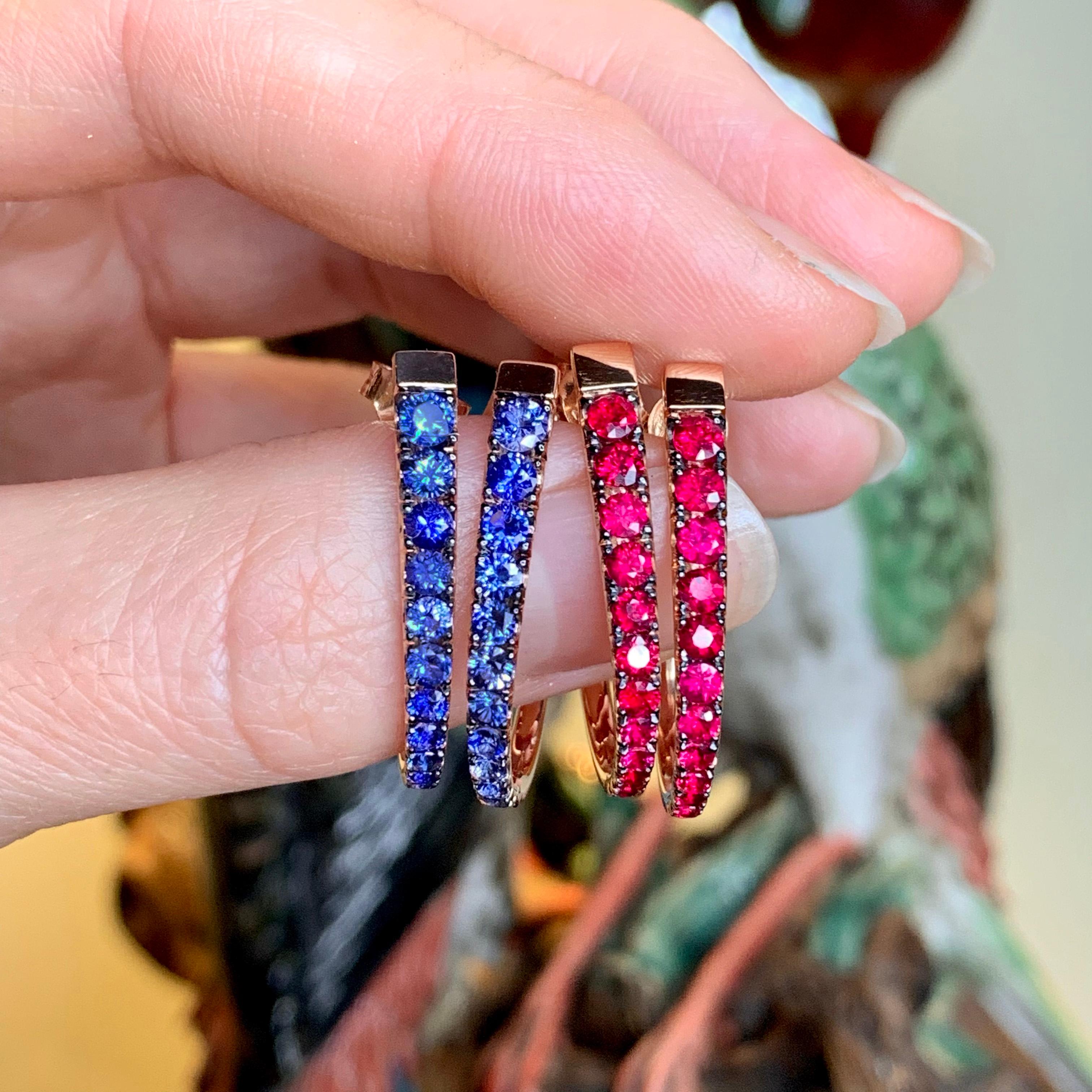 Earrings in 18K rose gold 6,1g, set with Top quality Pigeon's blood red rubies  1,66ct. 

This exquisite product comes from Joke Quick, a jewellery designer and master of both colour and contrast. All of Joke's pieces feature stylish, original