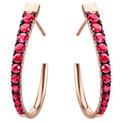 18 Karat Rose Gold 1.66 Carat Pigeon's Blood Red Ruby Hoop Earrings