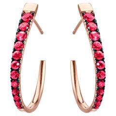 18 Karat Rose Gold 1.66 Carat Pigeon's Blood Red Ruby Hoop Earrings