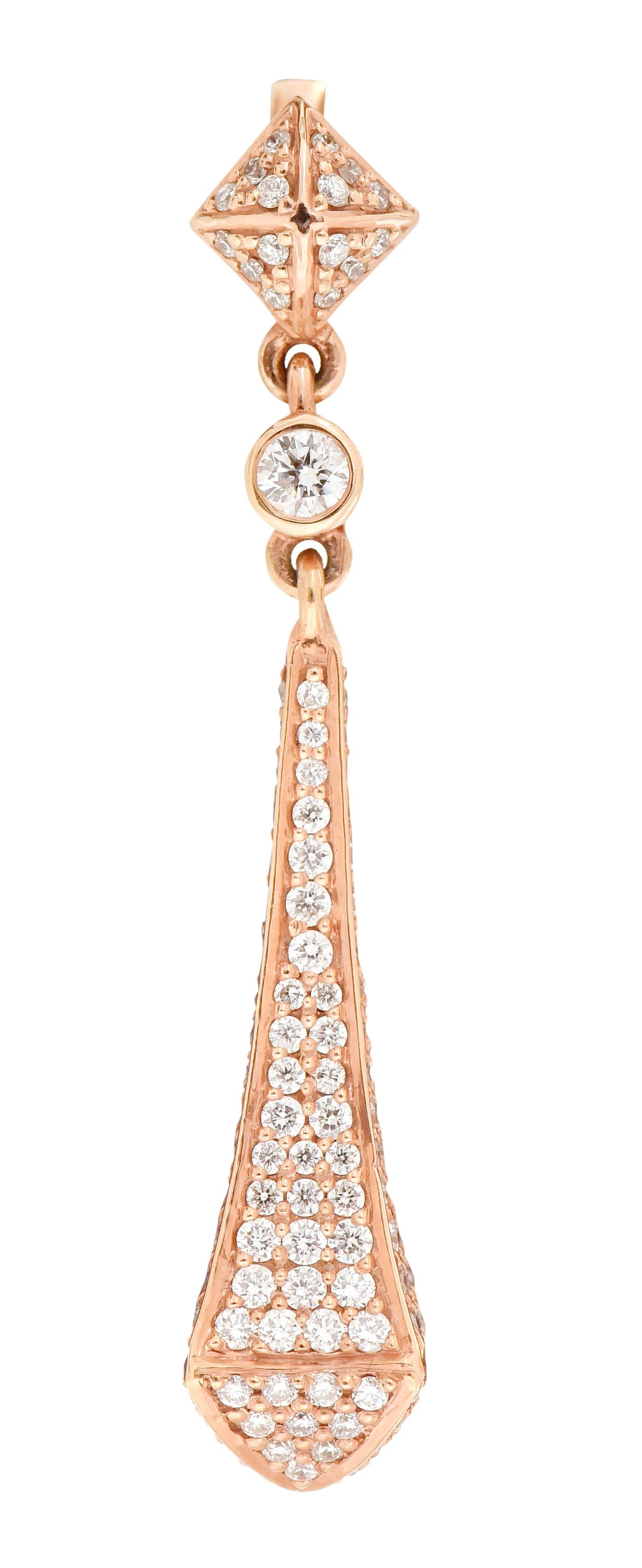 Women's 18 Karat Rose Gold 1.73 Carat Diamond Drop Earrings For Sale