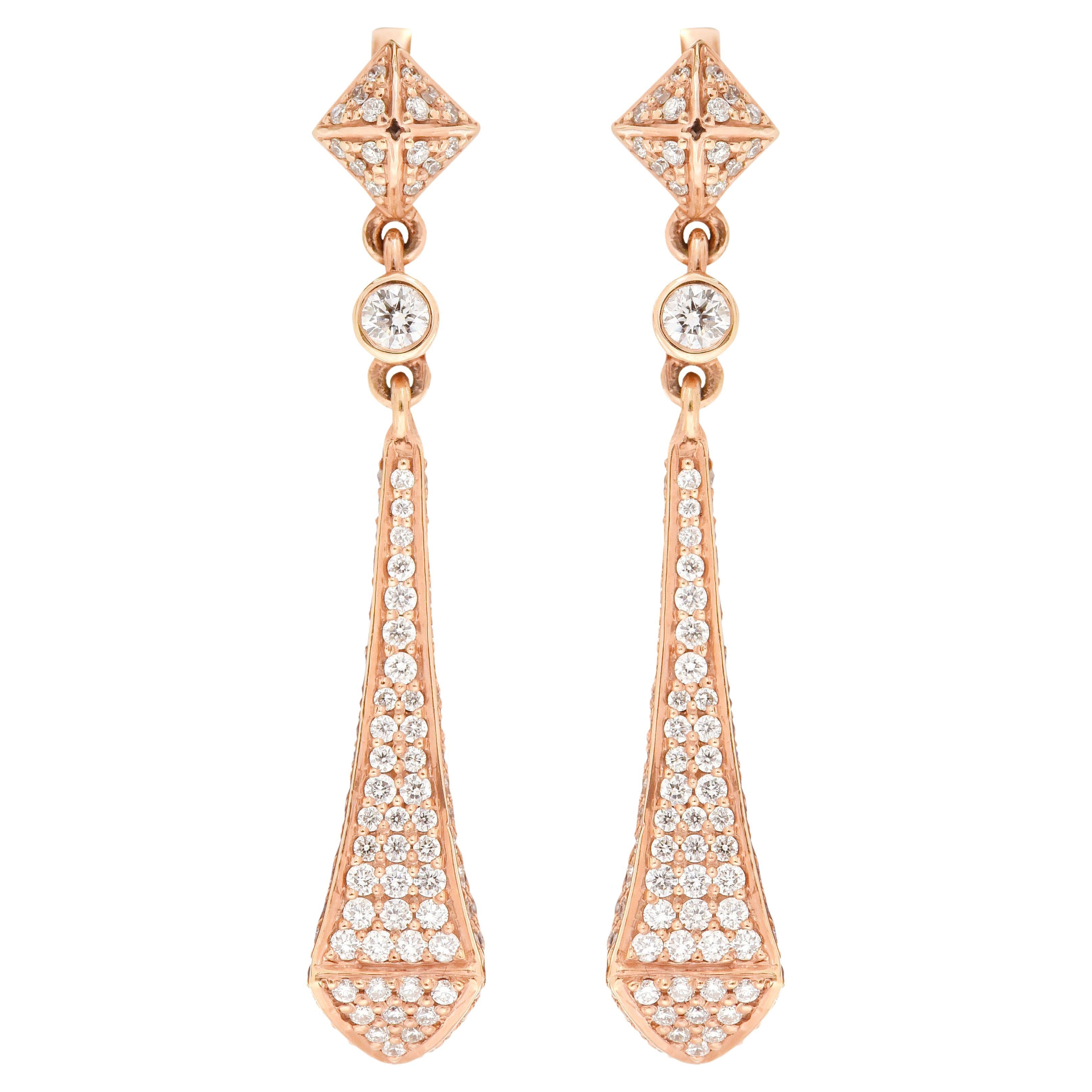 18 Karat Rose Gold 1.73 Carat Diamond Drop Earrings