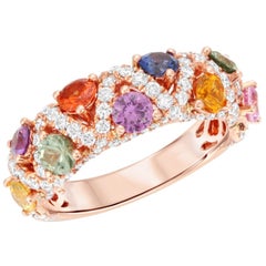 18 Karat Rose Gold 1.88 Carat Multi-Color Stones with 0.89 Diamonds Band Ring