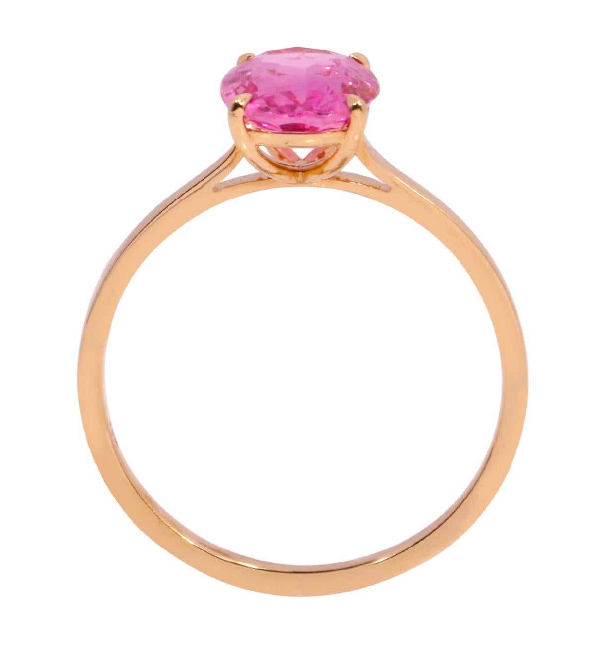 Women's 18 Karat Rose Gold 1.96 Carats Pink Sapphire Oval-Cut Ring in Prong Setting For Sale