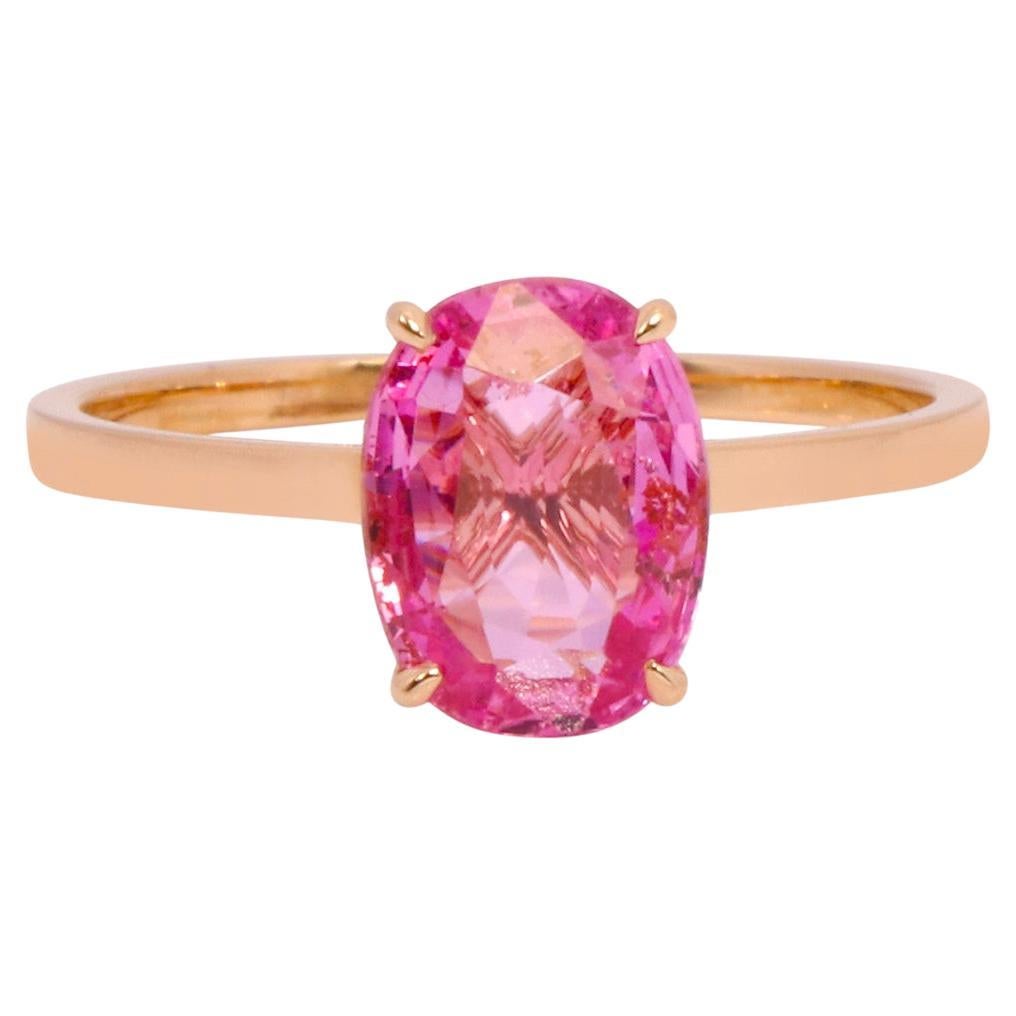 18 Karat Rose Gold 1.96 Carats Pink Sapphire Oval-Cut Ring in Prong Setting For Sale