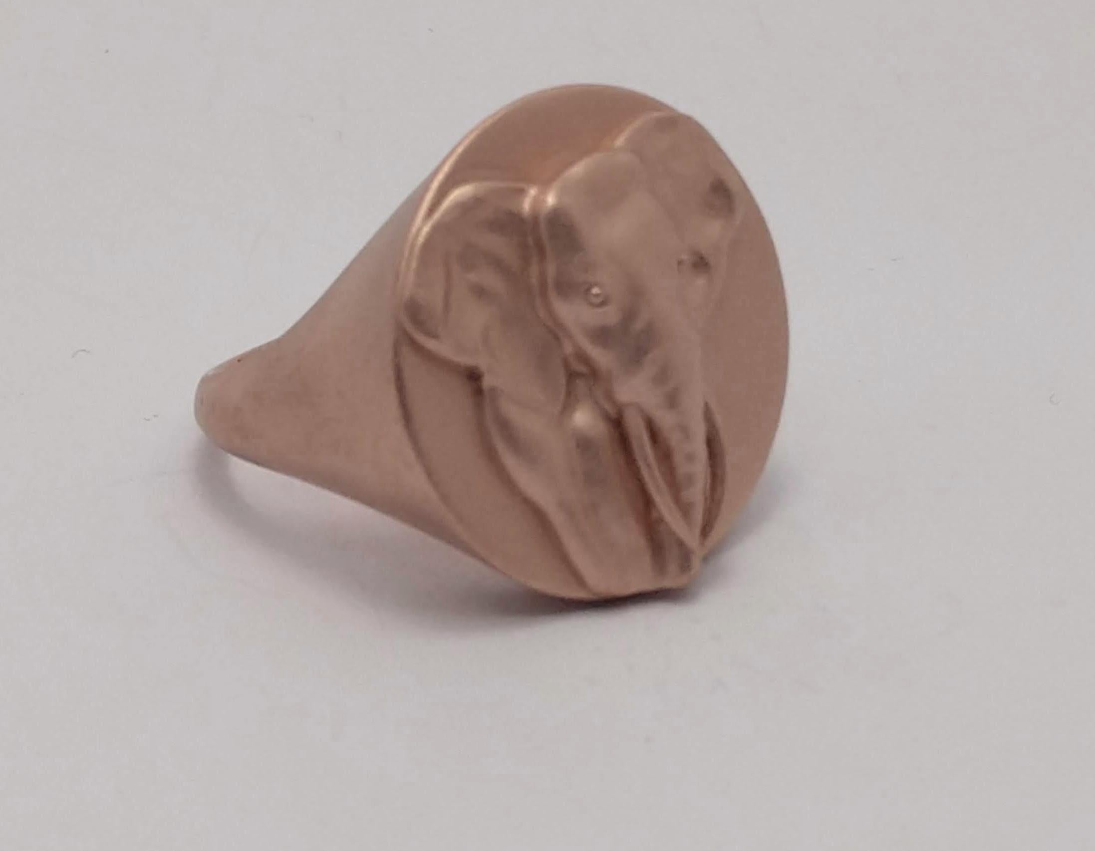 For Sale:  18 Karat Rose Gold 2 Tusks Elephant Signet Ring 3