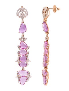 18 Karat Rose Gold 20.70 Carat Pink Sapphire and Diamond Cocktail Drop Earrings