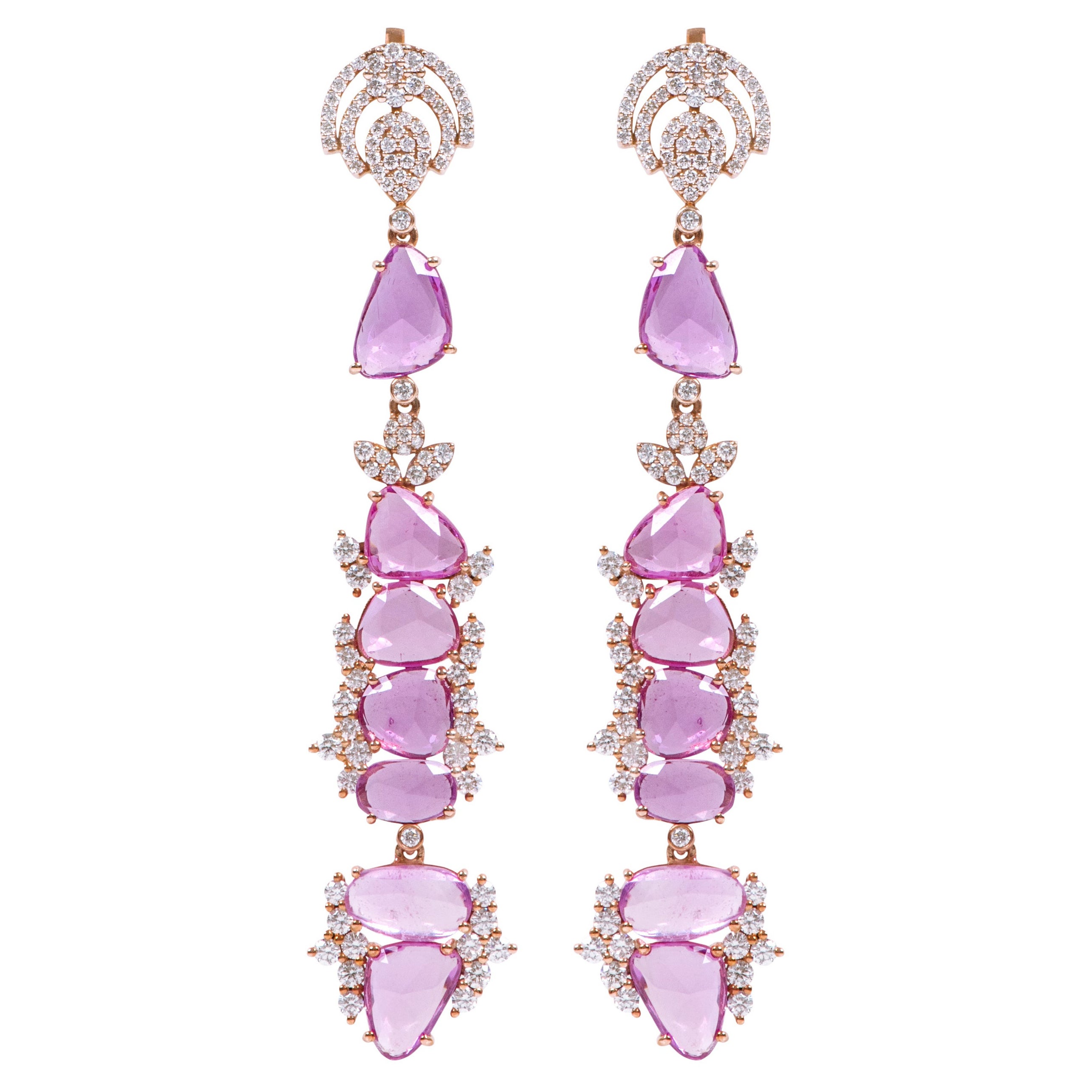 18 Karat Roségold 20,70 Karat rosa Saphir und Diamant Cocktail-Tropfen-Ohrringe