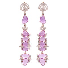 Pendants d'oreilles cocktail en or rose 18 carats, saphir rose 20,70 carats et diamants