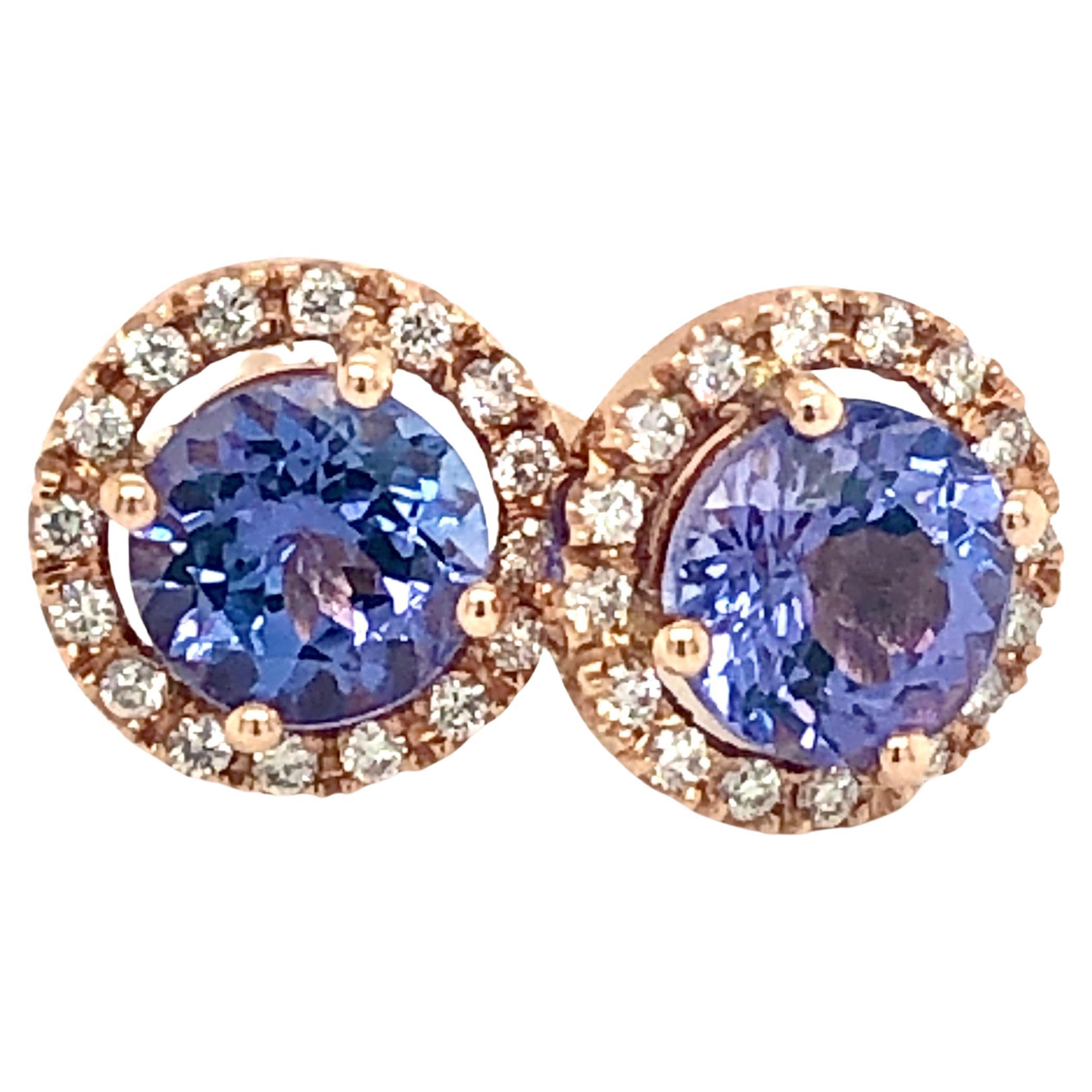 18 Karat Rose Gold 2.0ct Tanzanite and 0.18ct Diamond Earrings by Jochen Leën
