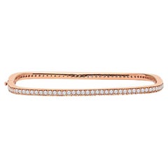 18 Karat Rose Gold 2.10 Carat Total Weight Round Diamonds Square Shaped Bangle