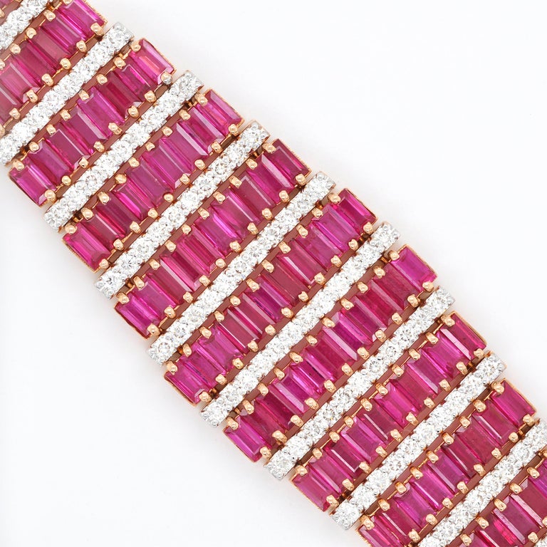 18K Rose Gold 21.73 Carat Mozambique Ruby Baguette Diamond Contemporary ...
