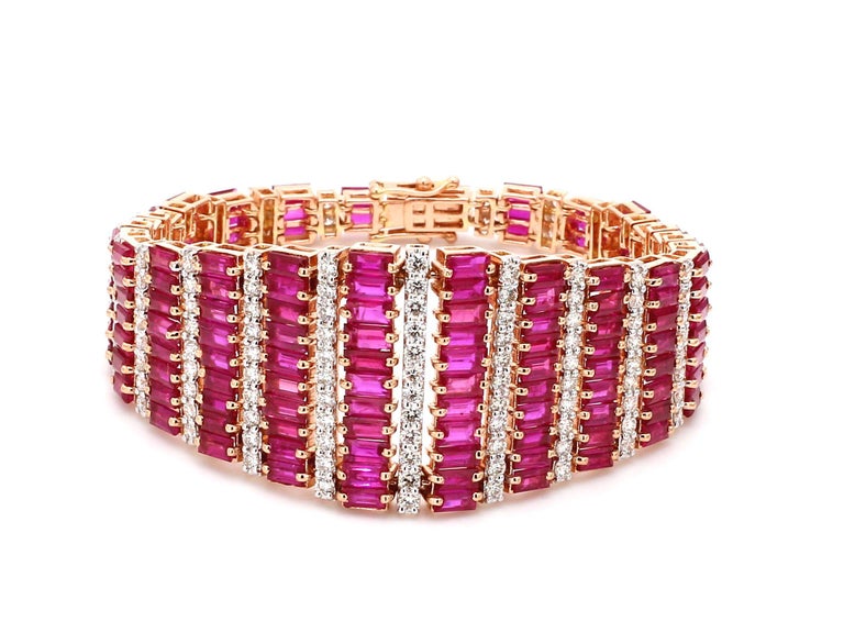 18K Rose Gold 21.73 Carat Mozambique Ruby Baguette Diamond Contemporary ...