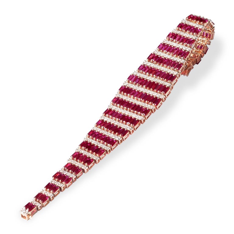 18K Rose Gold 21.73 Carat Mozambique Ruby Baguette Diamond Contemporary ...
