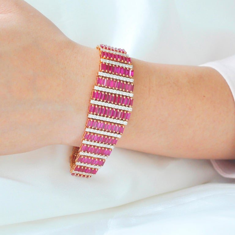 18K Rose Gold 21.73 Carat Mozambique Ruby Baguette Diamond Contemporary ...