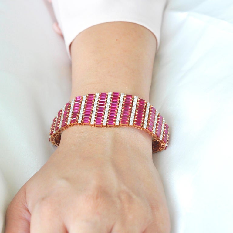 18K Rose Gold 21.73 Carat Mozambique Ruby Baguette Diamond Contemporary ...