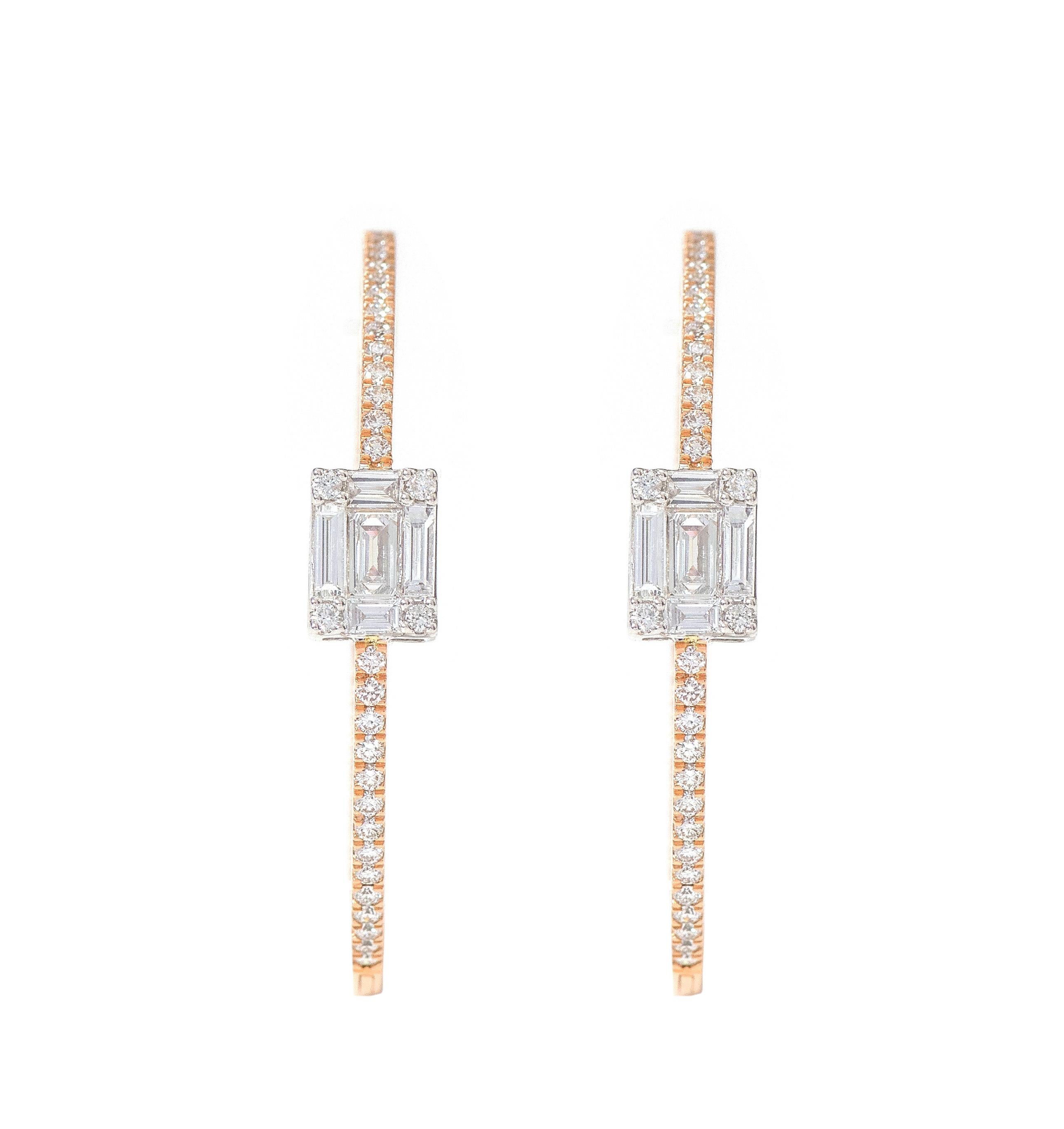 boucles d'oreilles en or rose 18 carats avec diamants sertis 