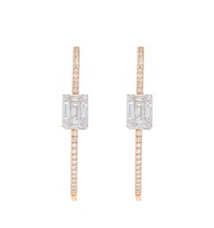 18 Karat Rose Gold 2.18 Carat "Illusion-Set" Diamond Hoop Earrings