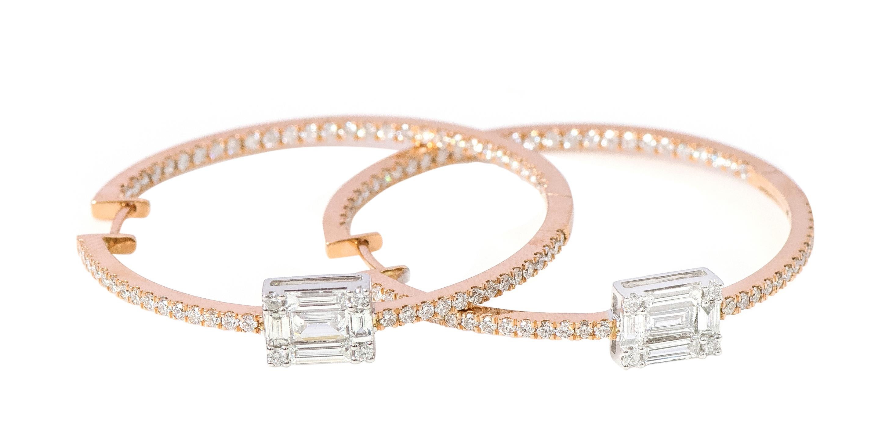 Créoles en or rose 18 carats serties de diamants «llusion » de 2,18 carats Pour femmes en vente