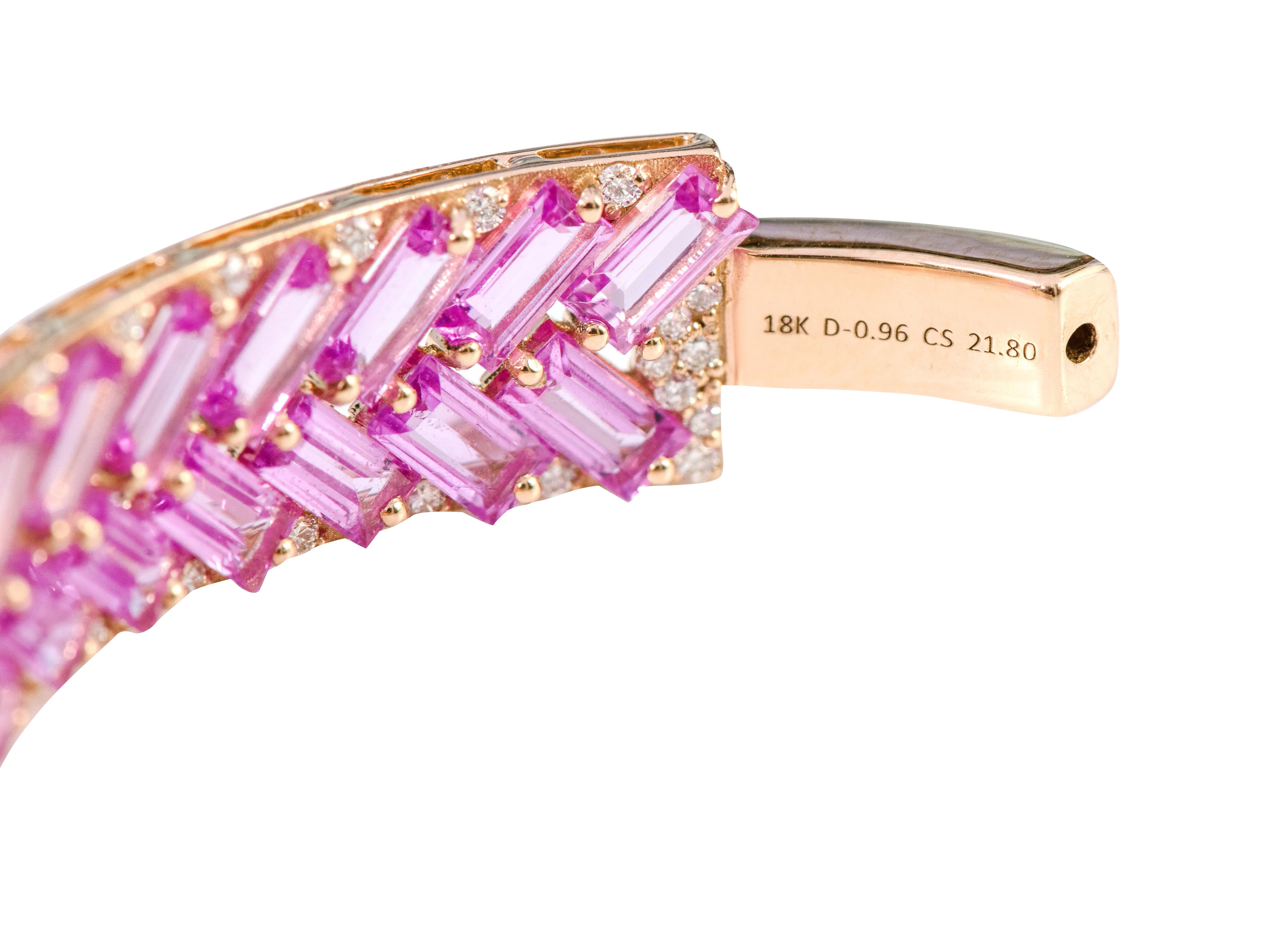 18 Karat Rose Gold 21.80 Carat Pink Sapphire and Diamond Hoop Earrings For Sale 4