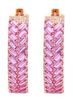 18 Karat Rose Gold 21.80 Carat Pink Sapphire and Diamond Hoop Earrings