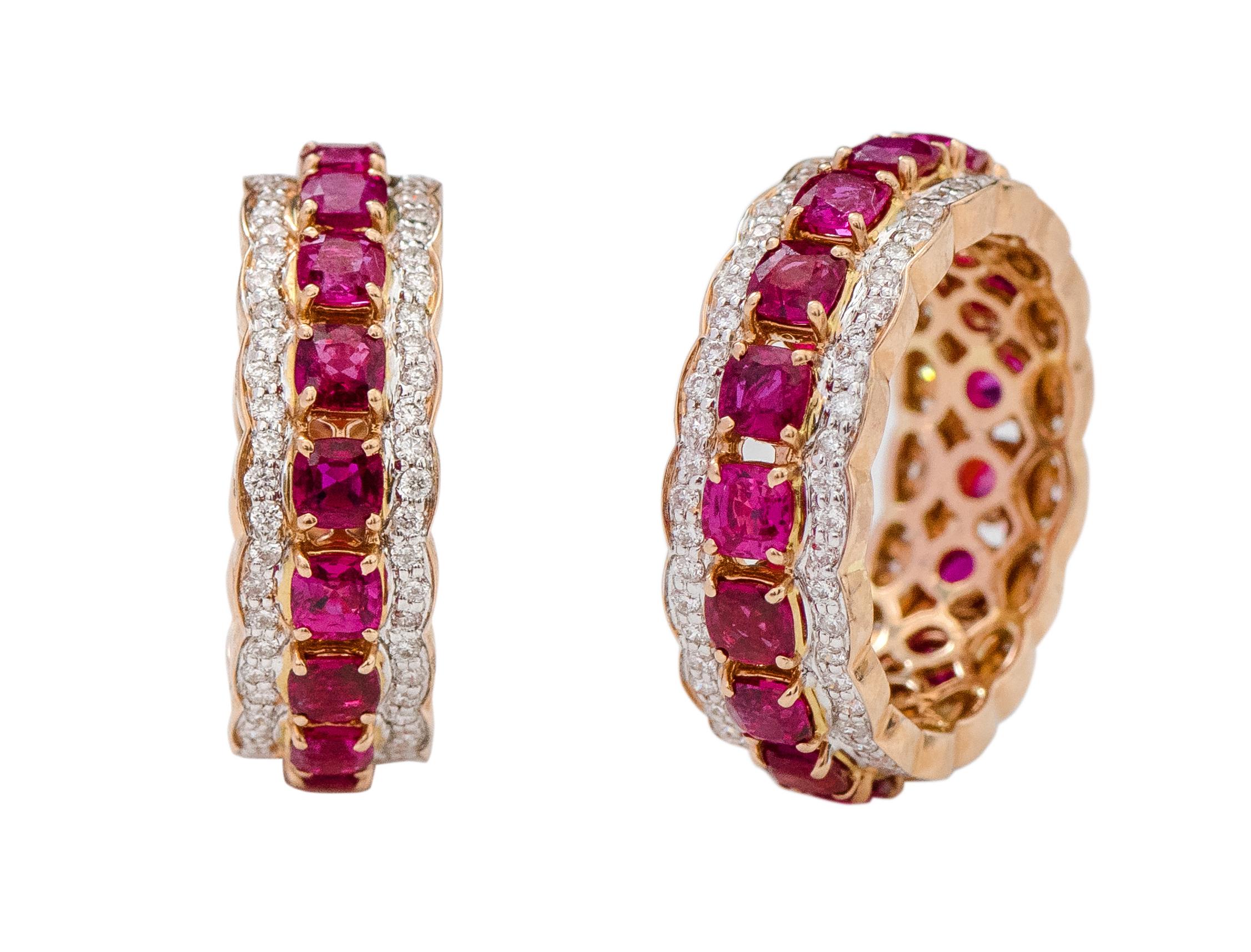Moderne Anneau d'éternité en or rose 18 carats avec rubis taille coussin de 2,23 carats et diamants en vente