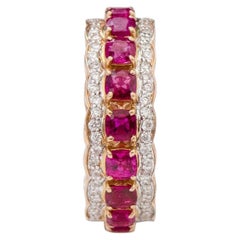 18 Karat Rose Gold 2.23 Carat Cushion-Cut Ruby and Diamond Eternity Band Ring