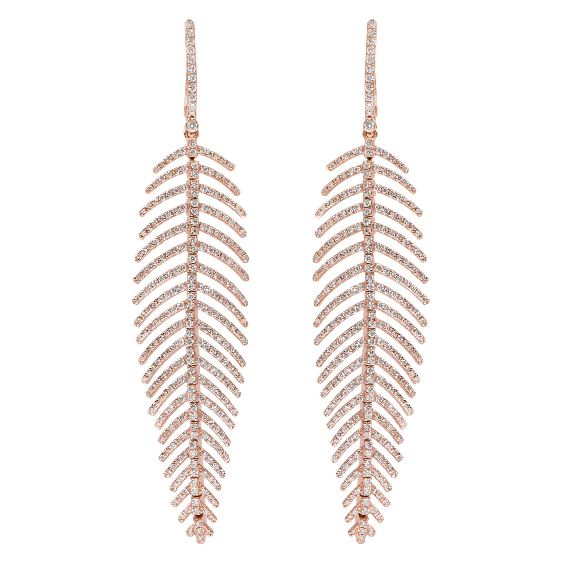Pendants d'oreilles en forme de feuille en or rose 18 carats avec diamants taille brillant de 2,26 carats