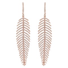 Pendants d'oreilles en forme de feuille en or rose 18 carats avec diamants taille brillant de 2,26 carats