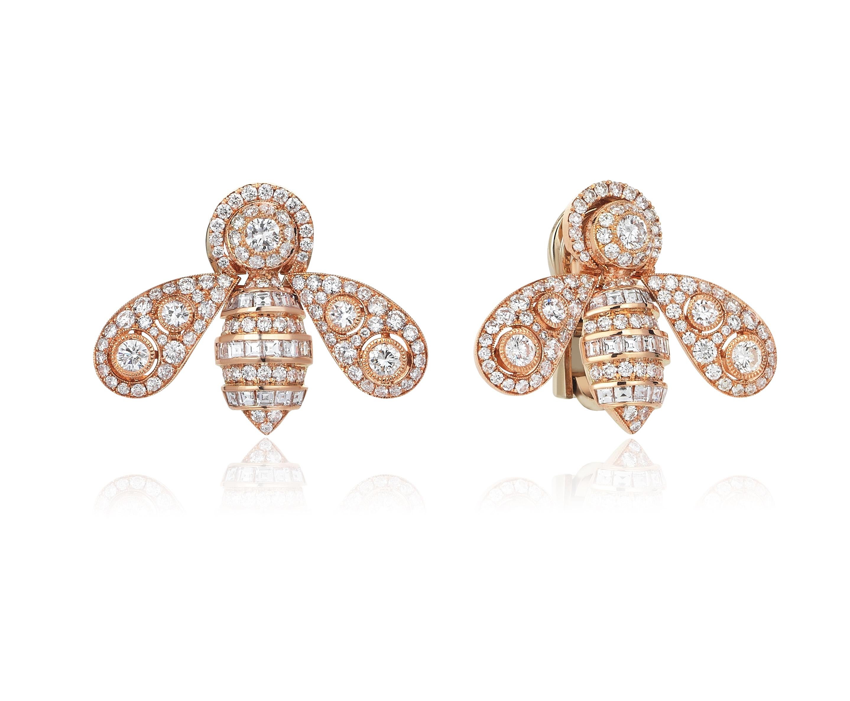 18K Rose Gold Diamond Bee Earring