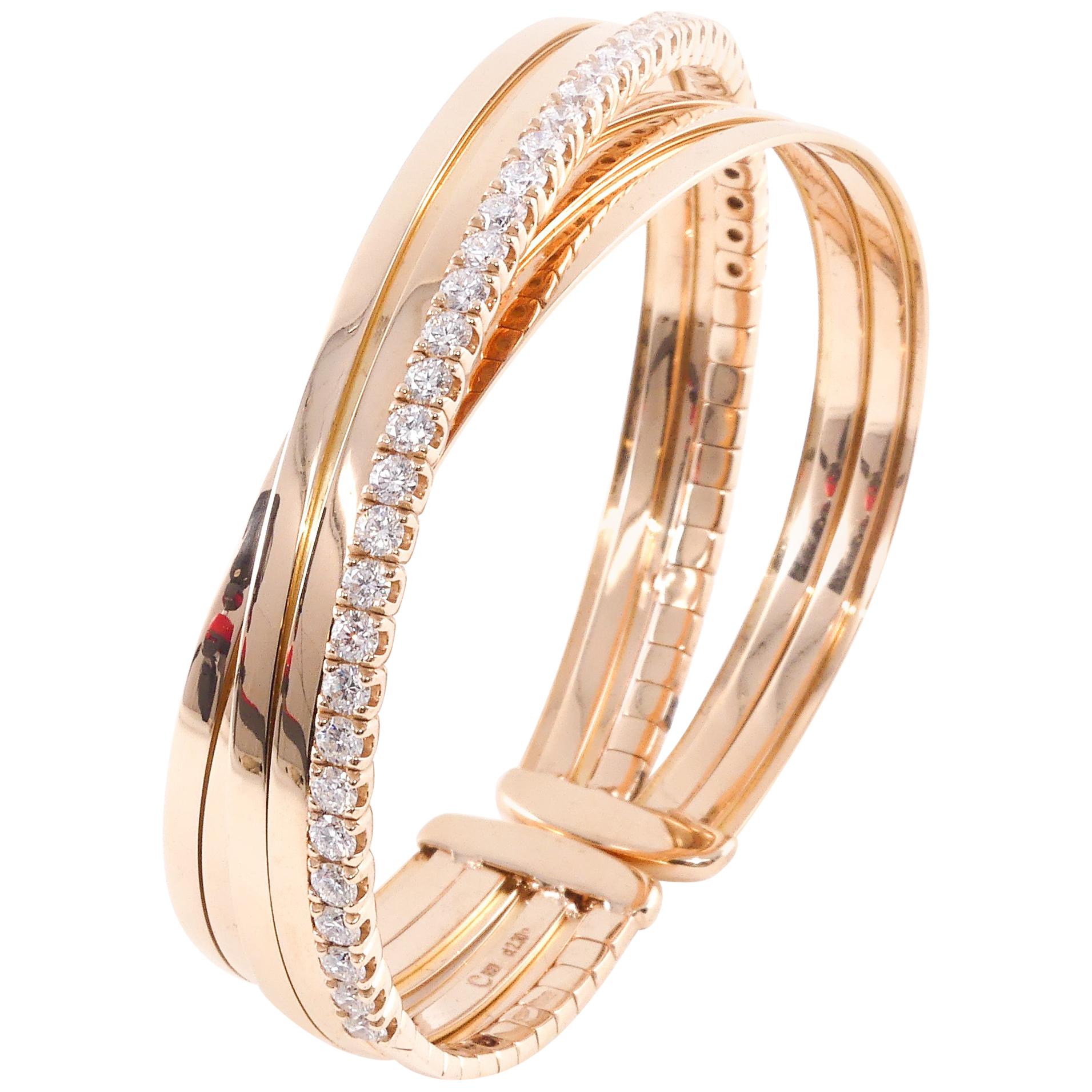 18 Karat Rose Gold 2.30 Carat White Diamonds Bangle For Sale