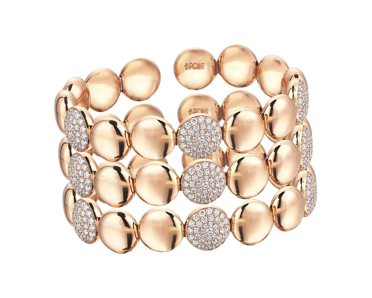 Contemporary 18 Karat Rose Gold 2.50 Carat Diamond Cuff Bracelet For Sale